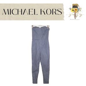 MICHAEL KORS Women's Check Pattern Strapless Romper BLUE/WHITE SIZE 2